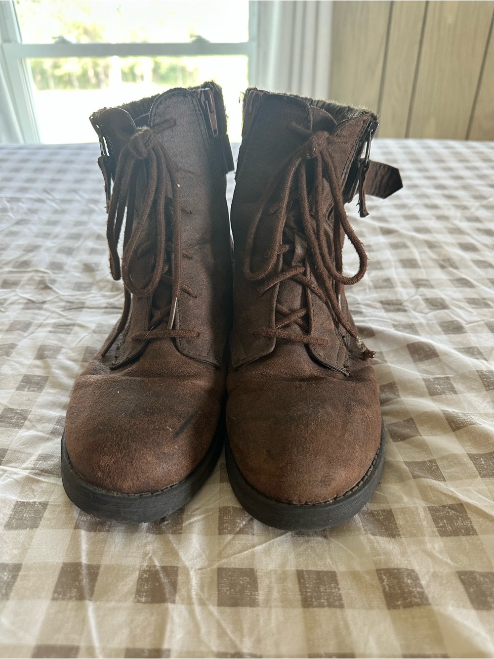 Faded Glory Brown Suede Lace-Up Ankle Booties